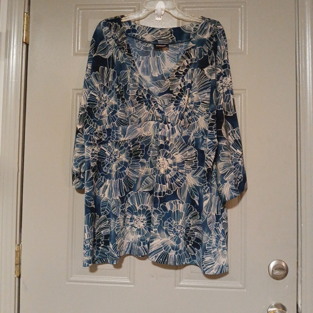 Avenue Pullover kimono style blouse plunge neck woman size XL